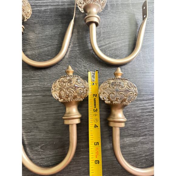 Drape Curtain 6 Brushed Champagne Ornate Filigree Glass Ball Tieback Holdbacks - Picture 8 of 12